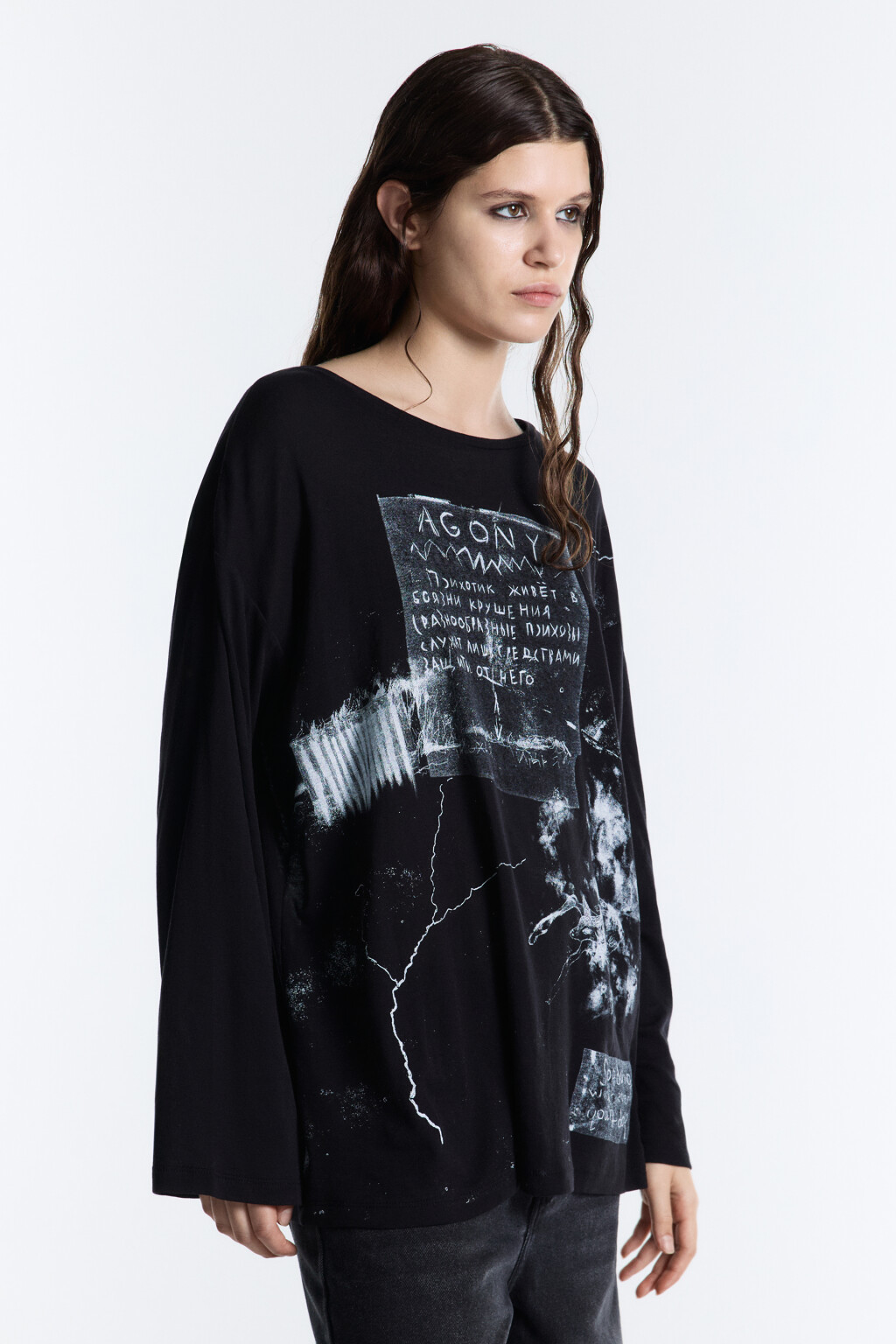 Лонгслив oversize с принтом в стиле гранж - цвет черный - 3