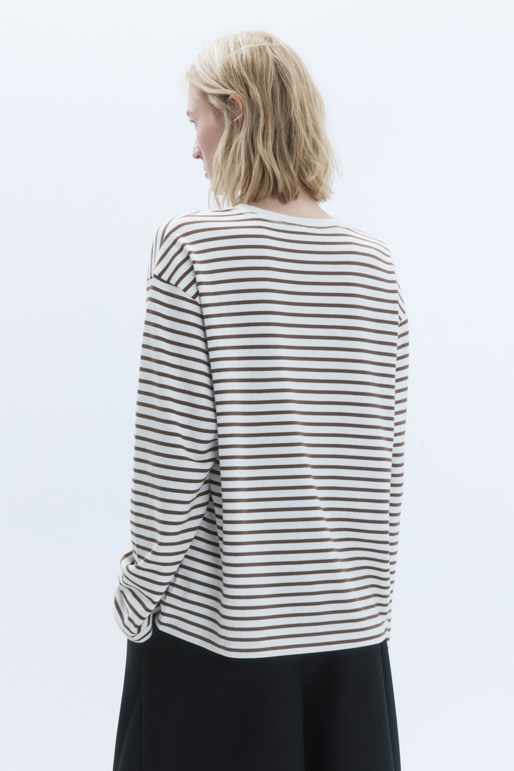 Лонгслив свободный хлопковый в полоску - цвет бежевый - 4