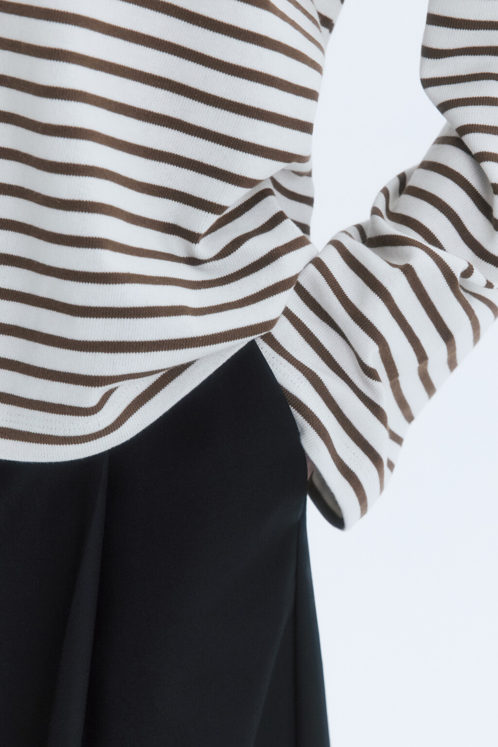 Лонгслив свободный хлопковый в полоску - цвет бежевый - 7