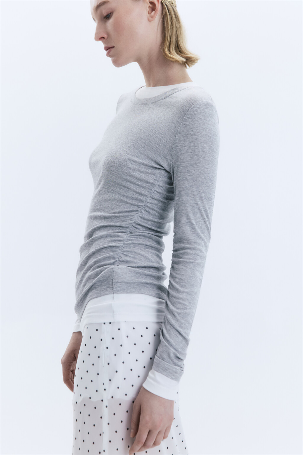 Лонгслив из бамбука с имитацией второго слоя - цвет серый - 2