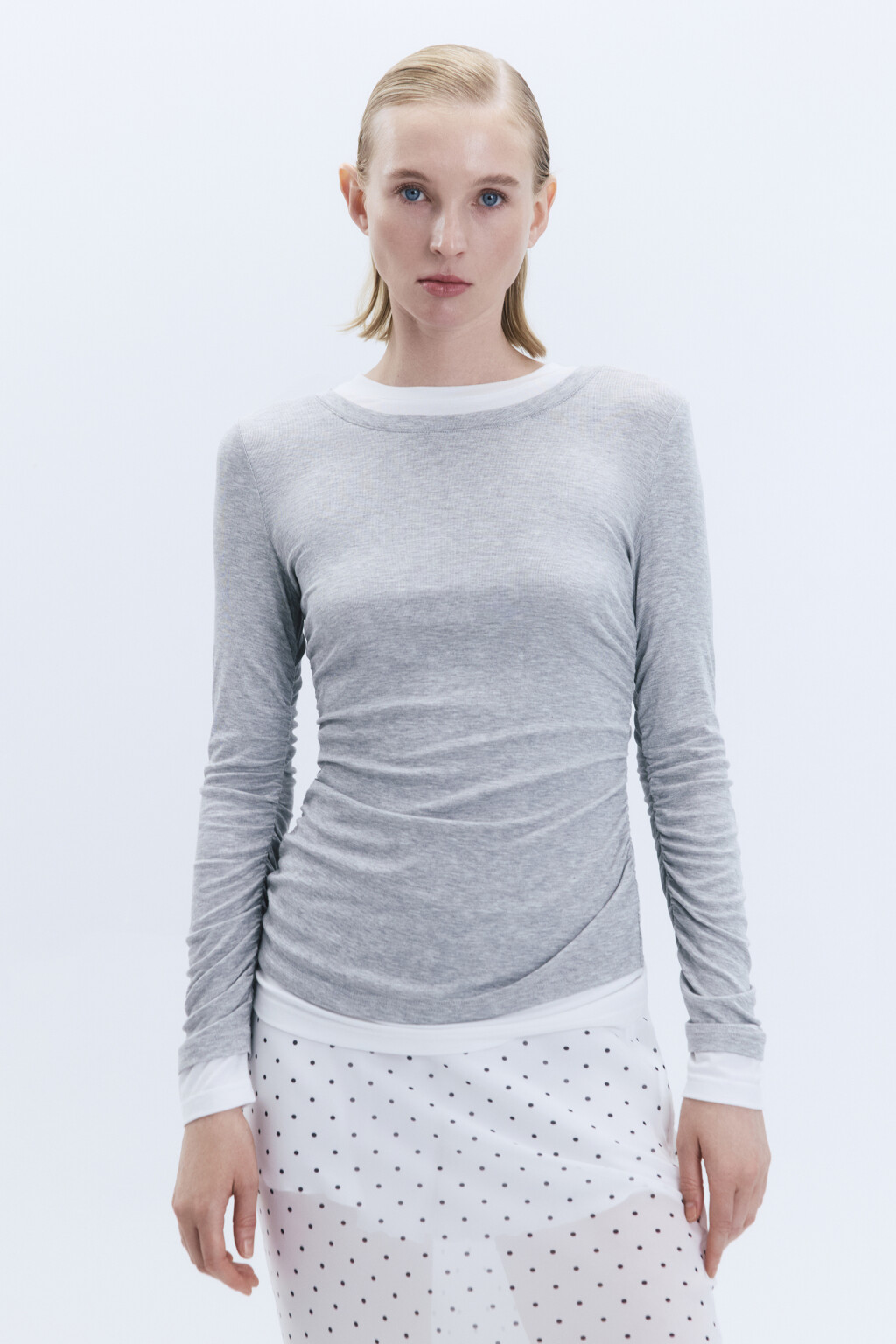 Лонгслив из бамбука с имитацией второго слоя - цвет серый - 3