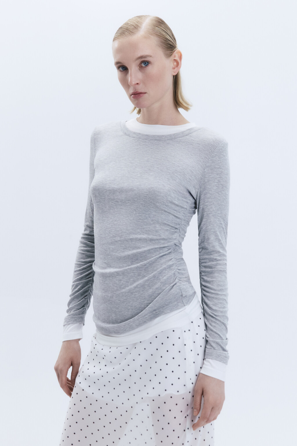Лонгслив из бамбука с имитацией второго слоя - цвет серый - 4