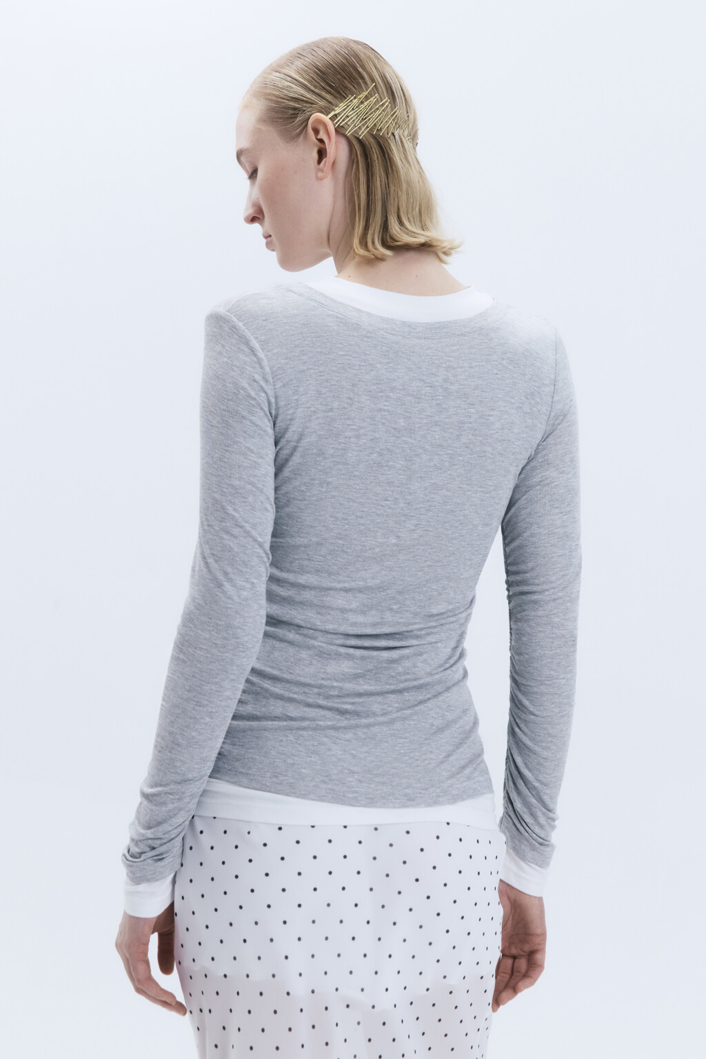 Лонгслив из бамбука с имитацией второго слоя - цвет серый - 5