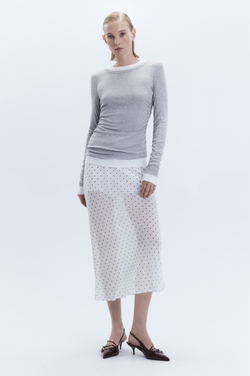 Лонгслив из бамбука с имитацией второго слоя - цвет серый - 6