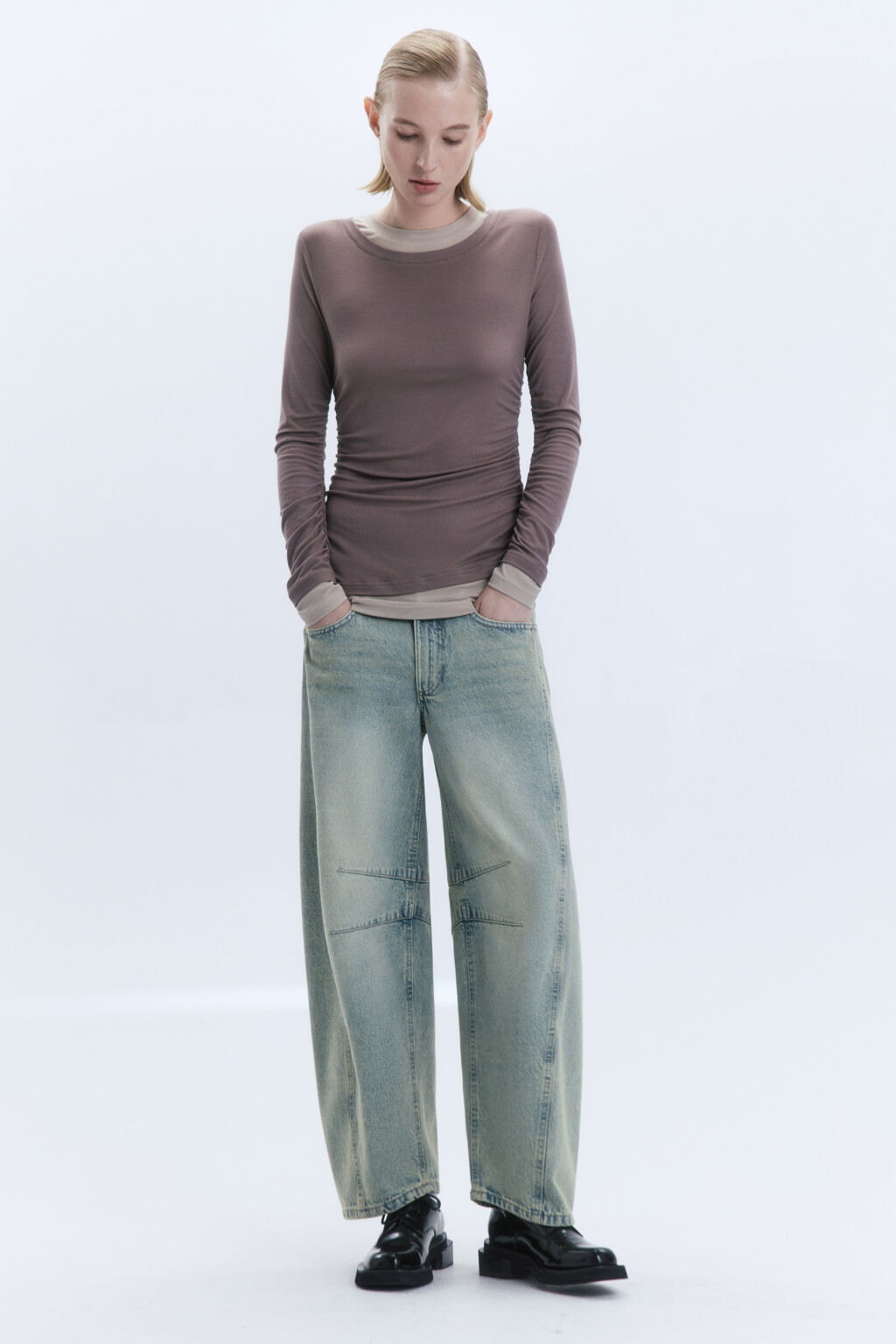 Лонгслив из бамбука с имитацией второго слоя - цвет бежевый - 2