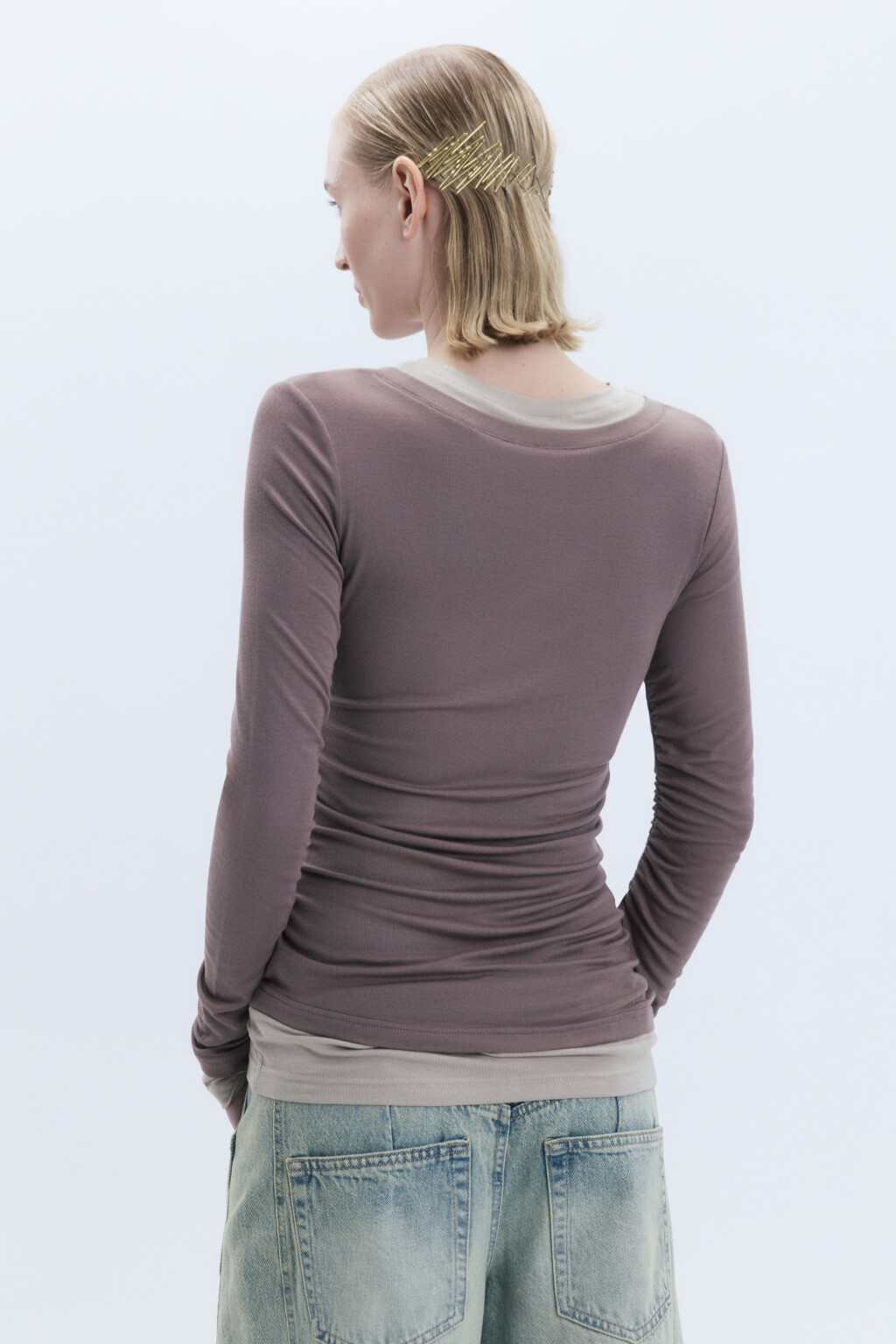 Лонгслив из бамбука с имитацией второго слоя - цвет бежевый - 5
