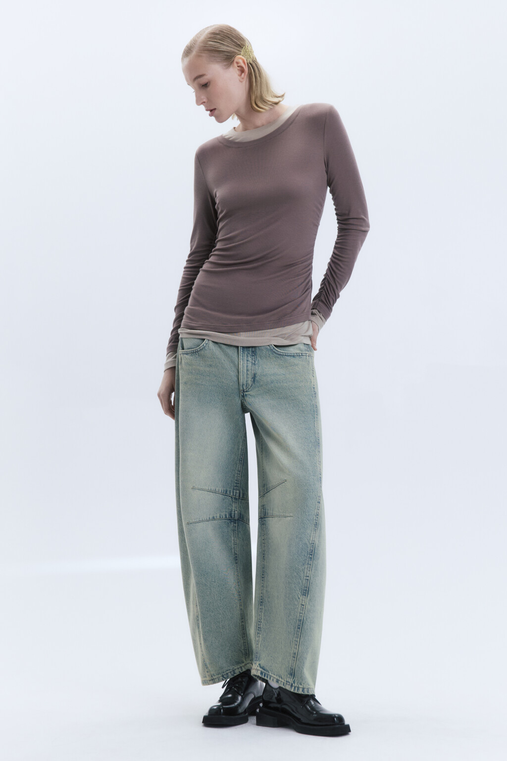 Лонгслив из бамбука с имитацией второго слоя - цвет бежевый - 6