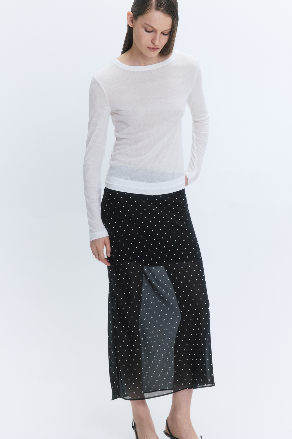 Лонгслив приталенный из тонкого трикотажа - цвет белый - 1