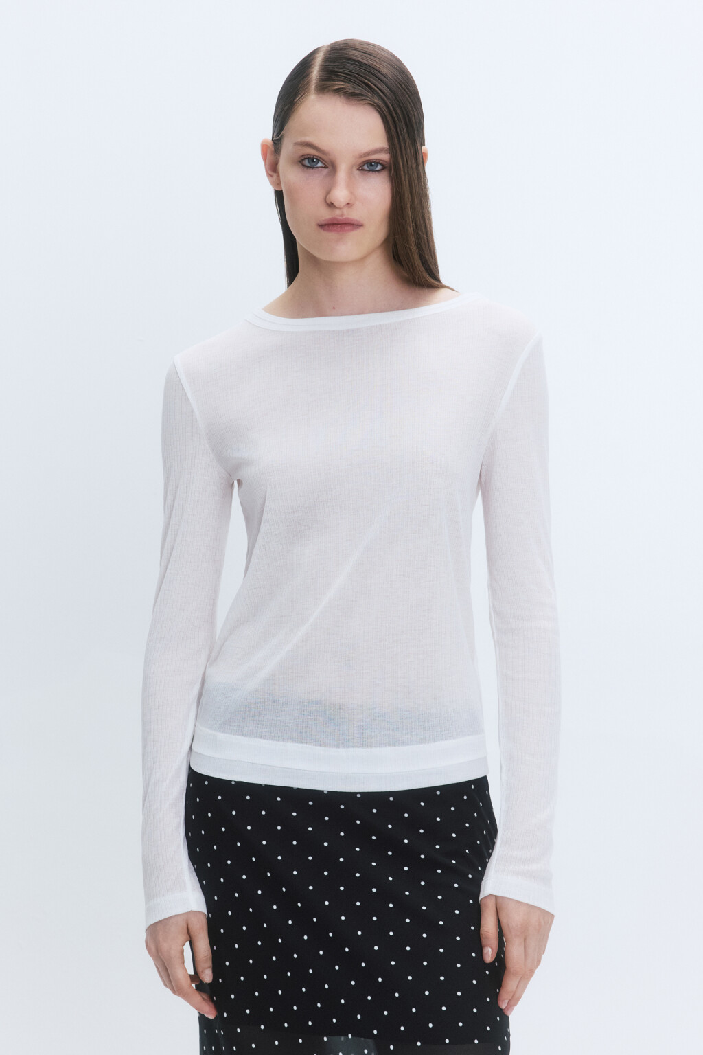 Лонгслив приталенный из тонкого трикотажа - цвет белый - 2