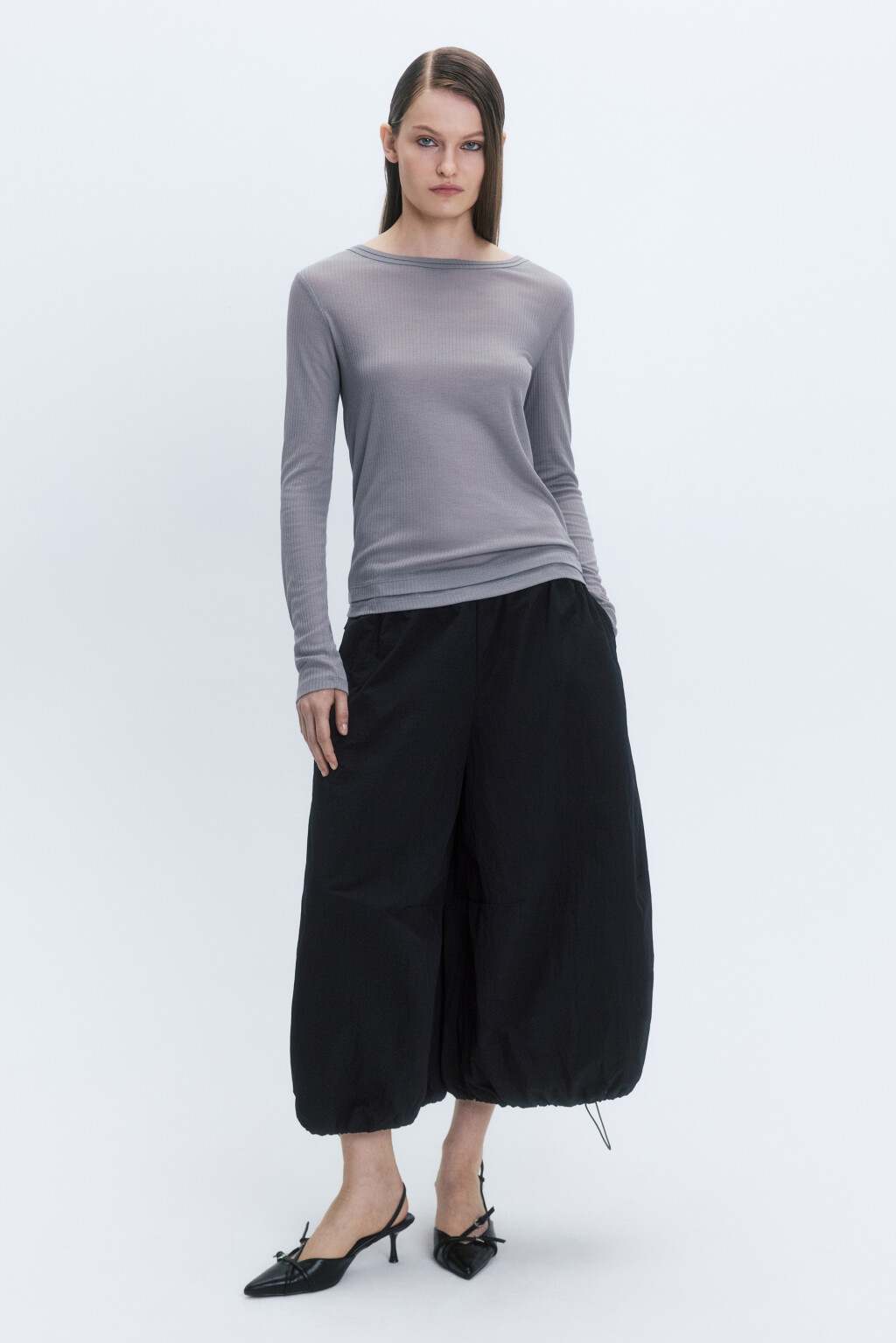 Лонгслив приталенный из тонкого трикотажа - цвет серый - 5