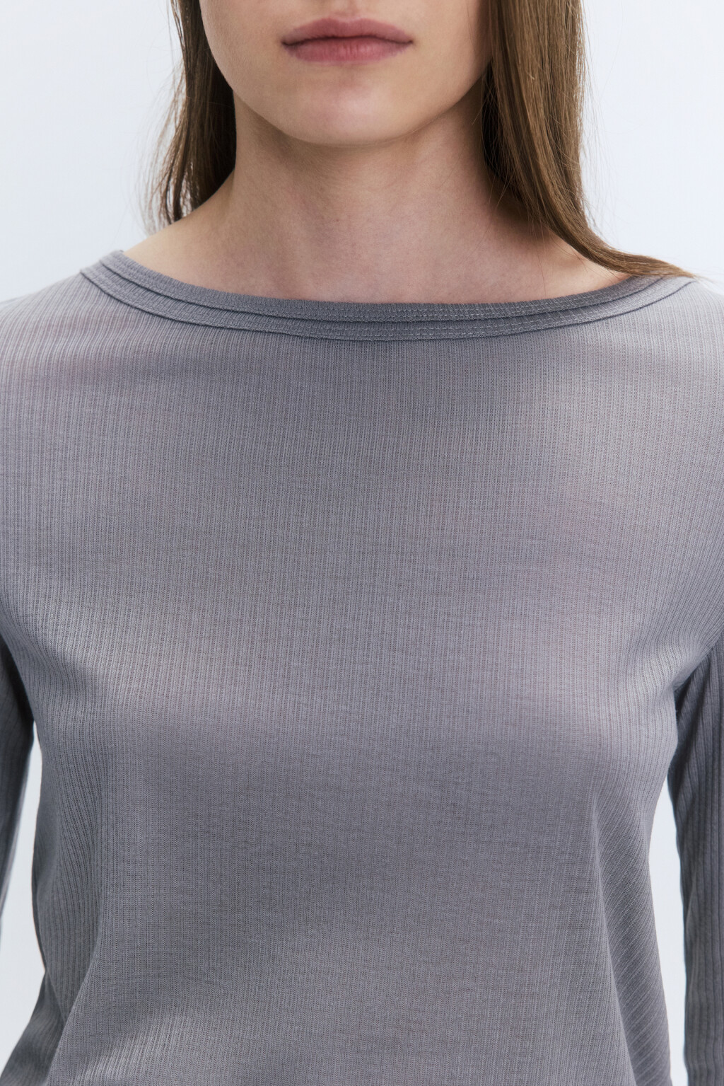 Лонгслив приталенный из тонкого трикотажа - цвет серый - 6