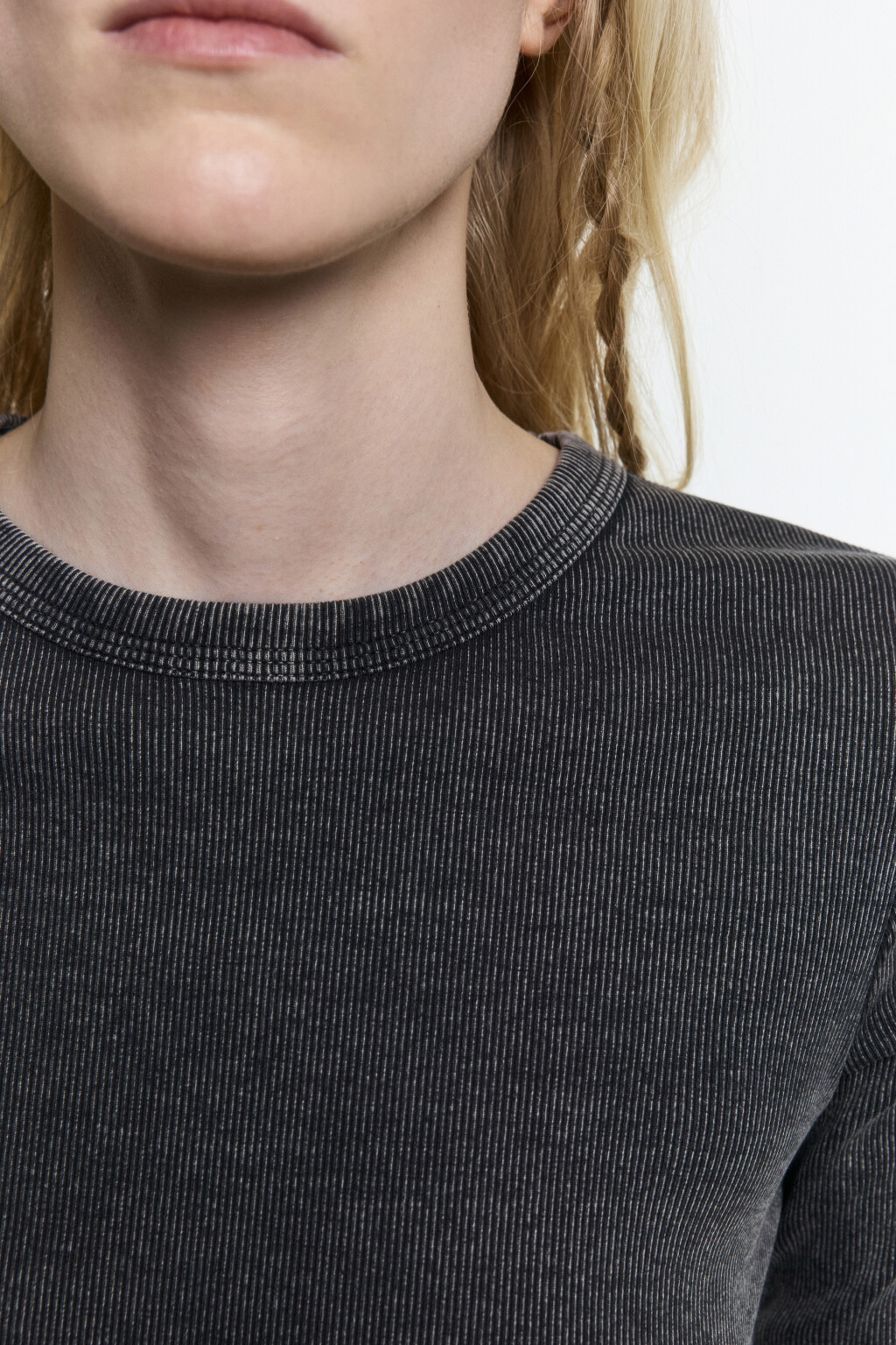 Лонгслив облегающий в рубчик с вареным эффектом - цвет серый - 6