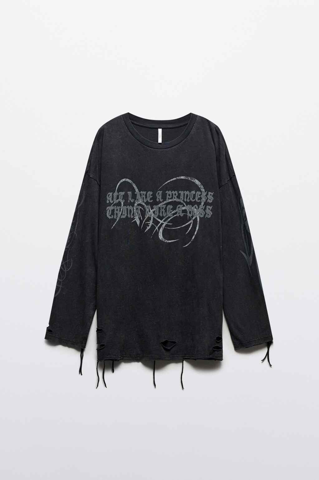 Лонгслив oversize рваный с принтом - цвет черный - 8