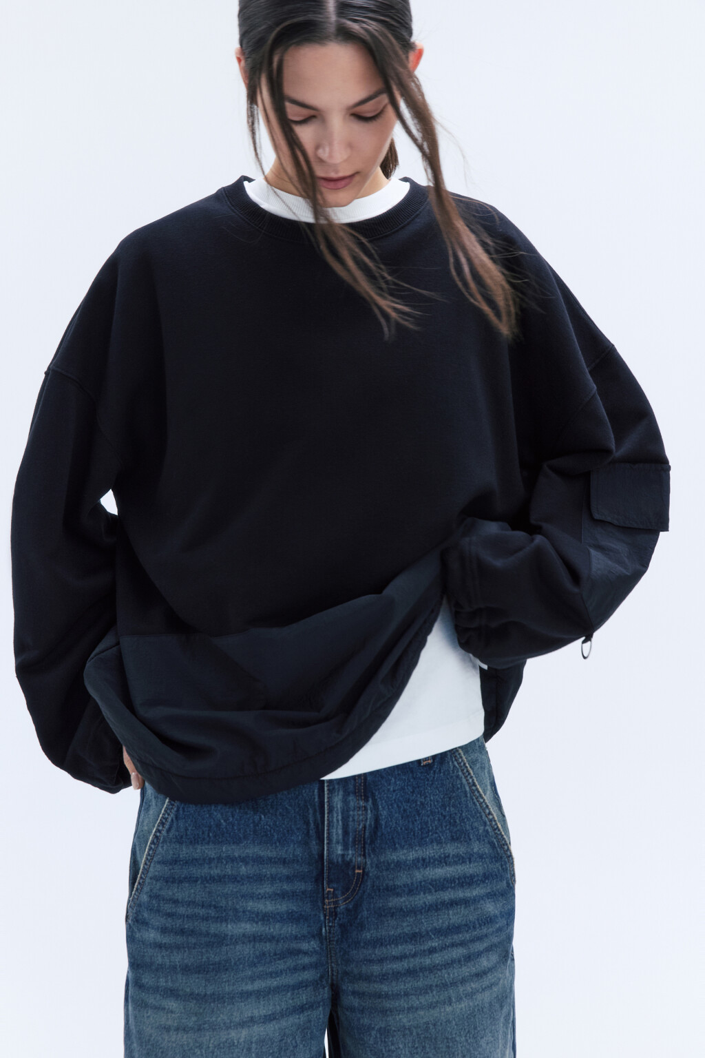 Свитшот из футера с нейлоновыми вставками - цвет черный - 2