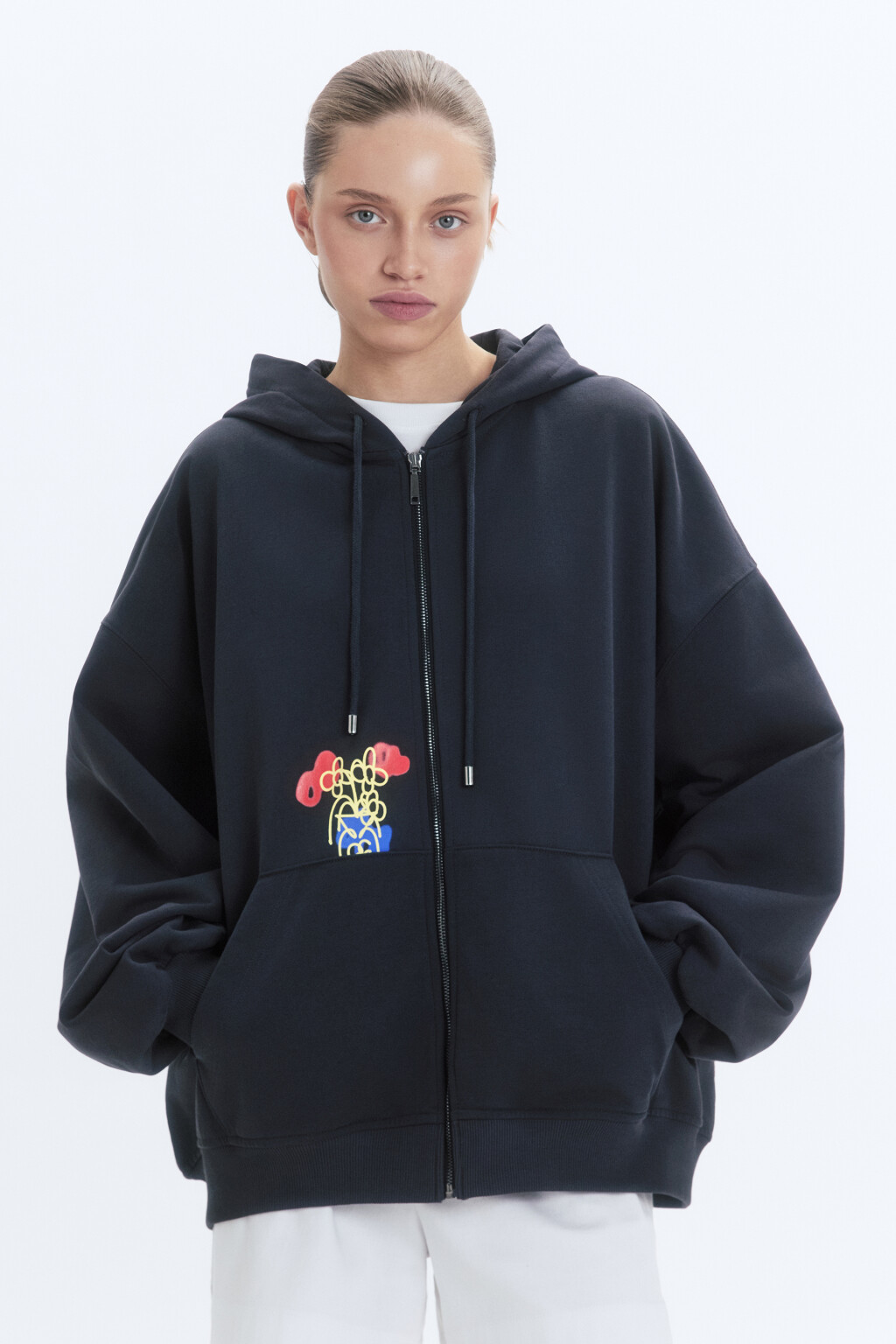 Худи-зипка унисекс с принтом и надписями - цвет серый - 1