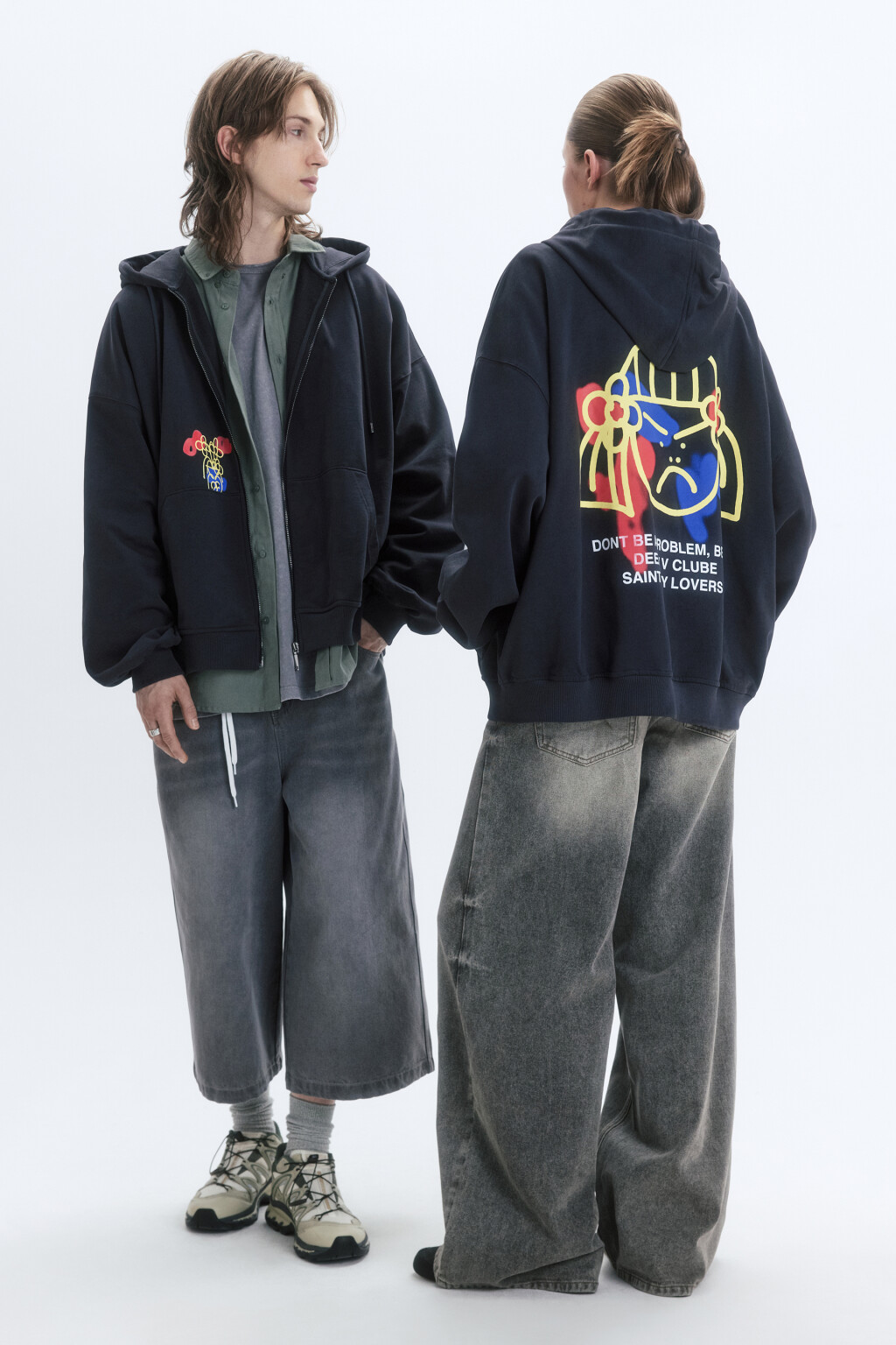 Худи-зипка унисекс с принтом и надписями - цвет серый - 11