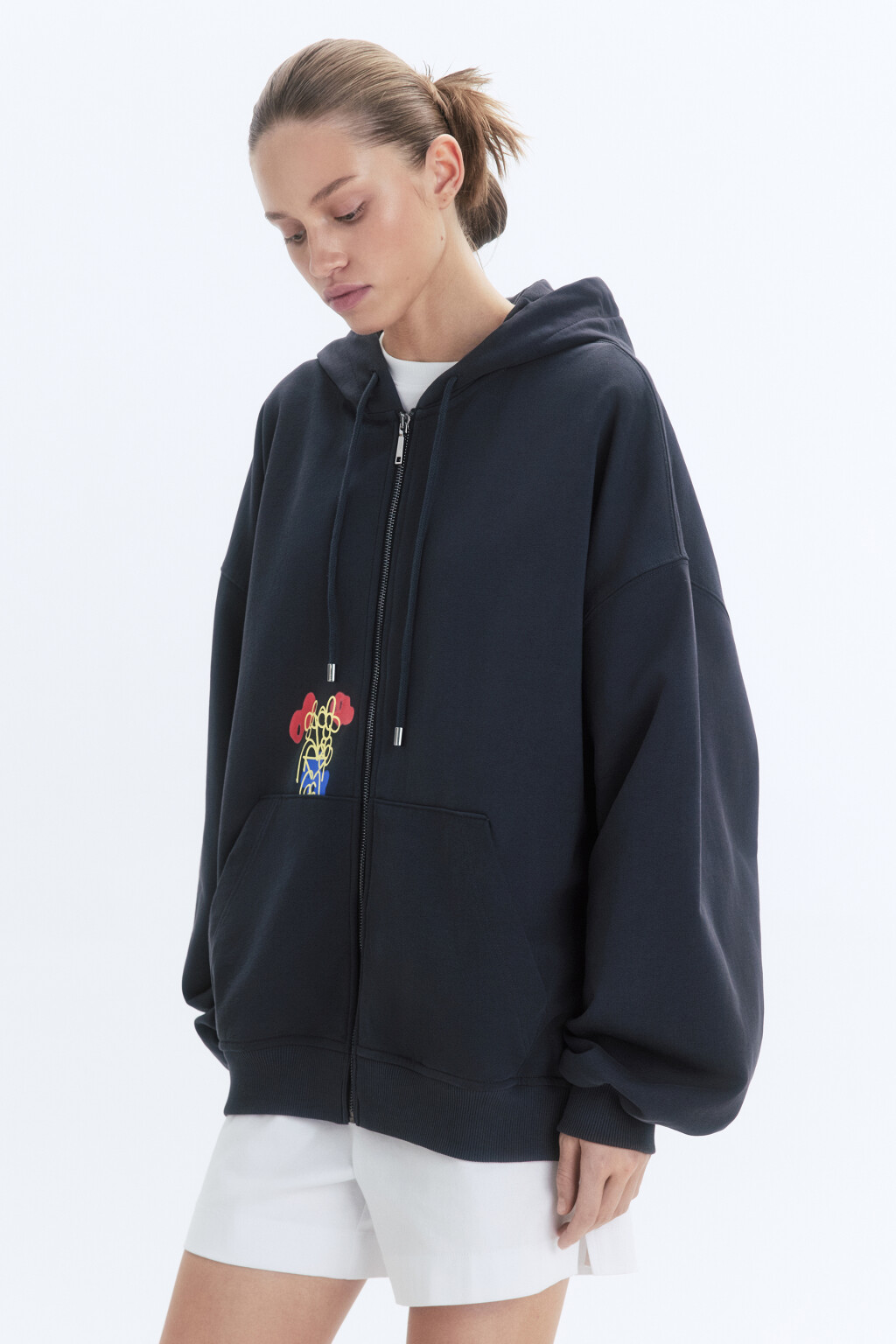 Худи-зипка унисекс с принтом и надписями - цвет серый - 2