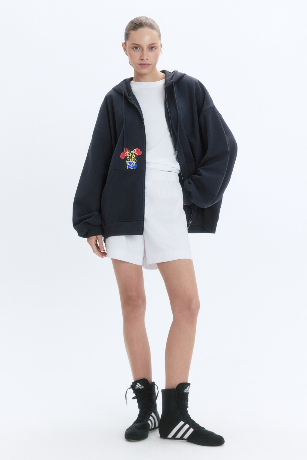 Худи-зипка унисекс с принтом и надписями - цвет серый - 4