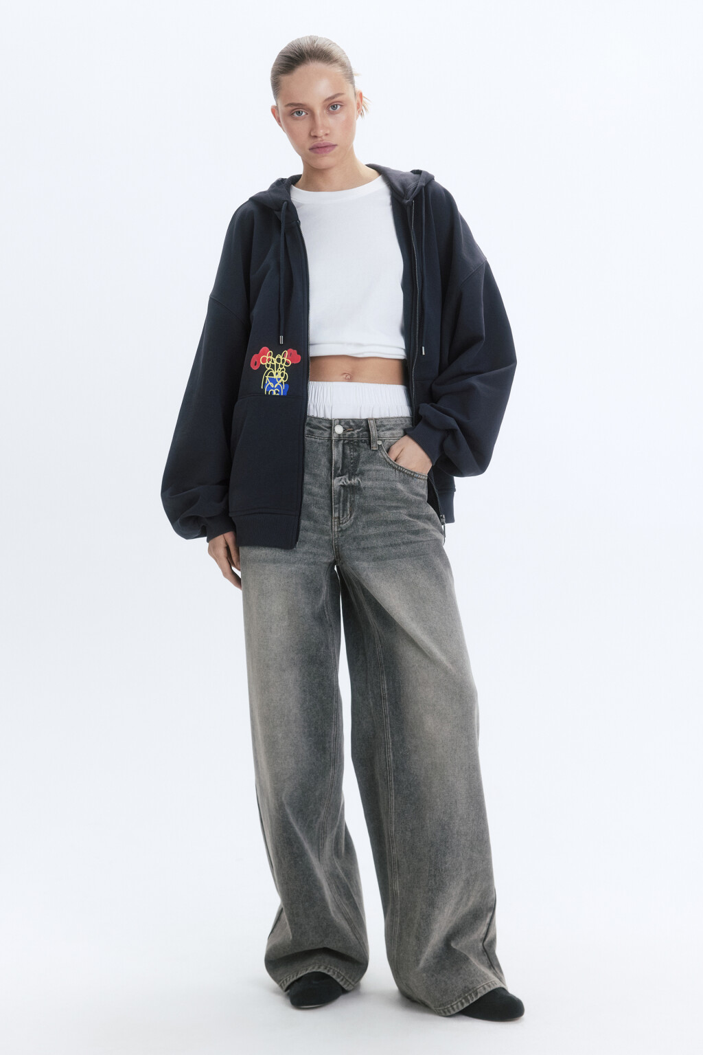 Худи-зипка унисекс с принтом и надписями - цвет серый - 5