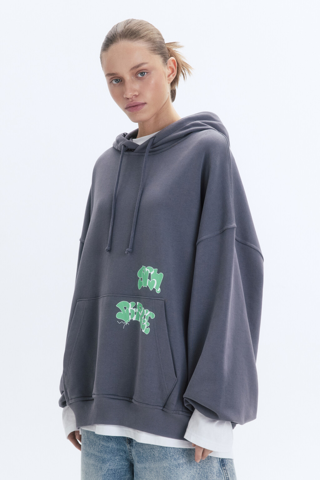 Худи унисекс с принтом и надписями - цвет серый - 2