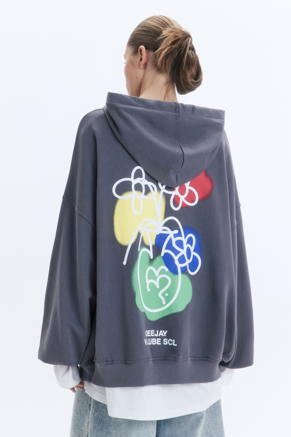 Худи унисекс с принтом и надписями - цвет серый - 3