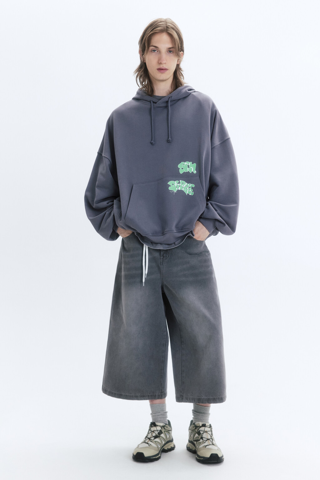 Худи унисекс с принтом и надписями - цвет серый - 6