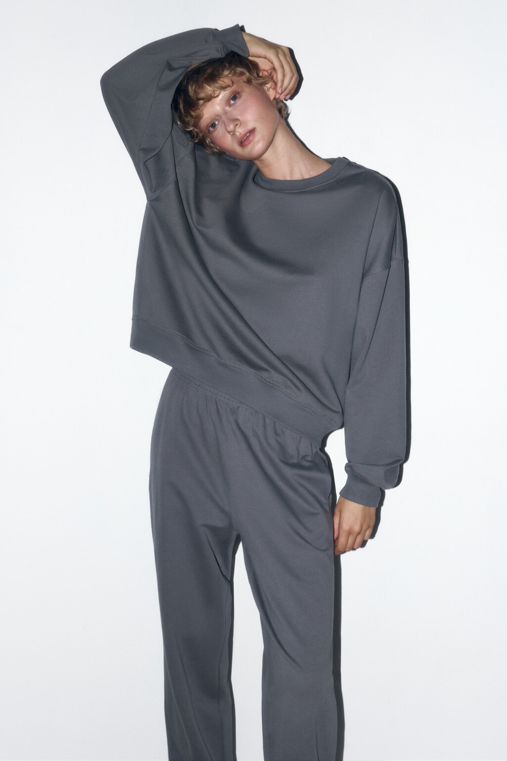 Свитшот базовый из хлопкового футера - цвет серый - 1