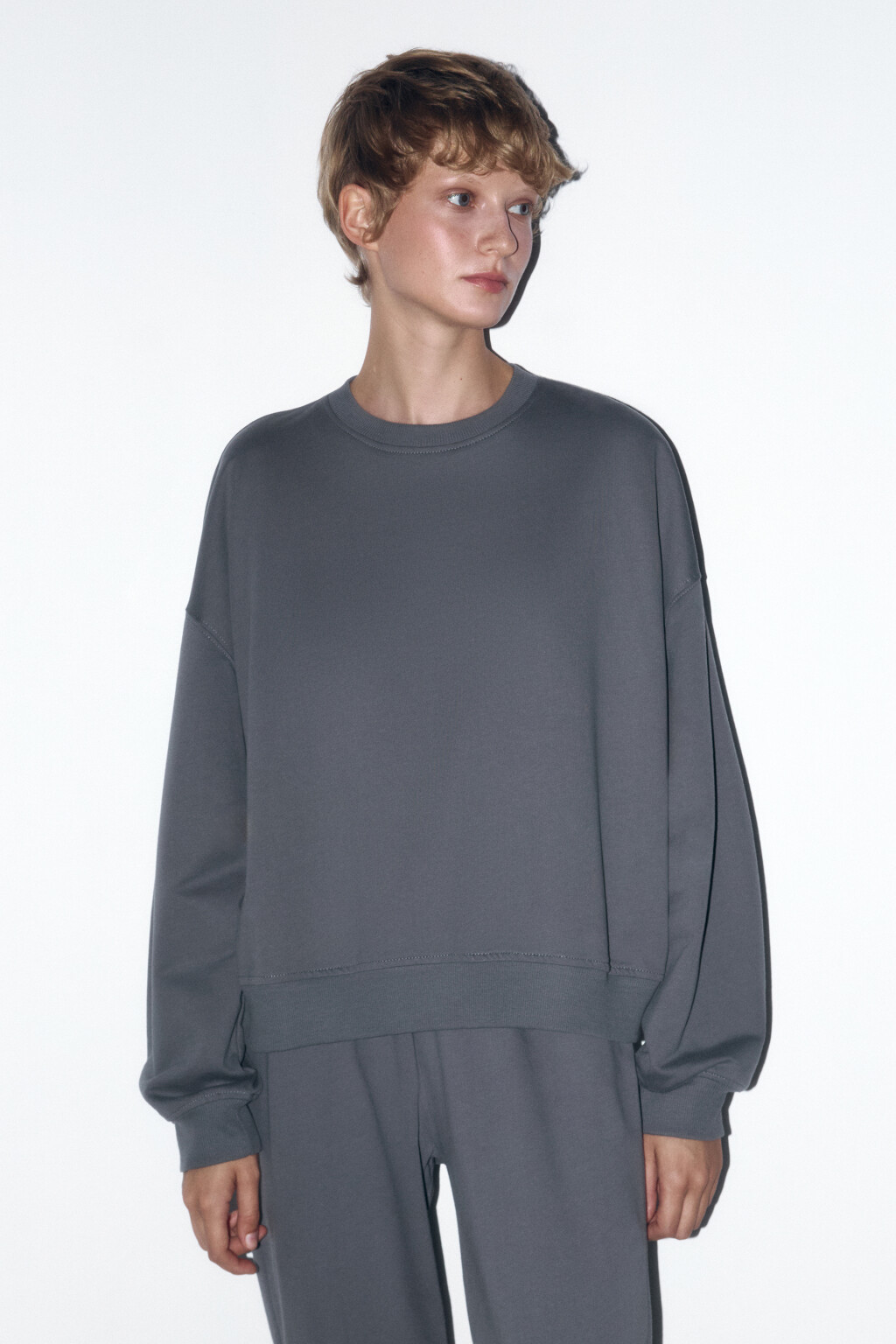 Свитшот базовый из хлопкового футера - цвет серый - 2