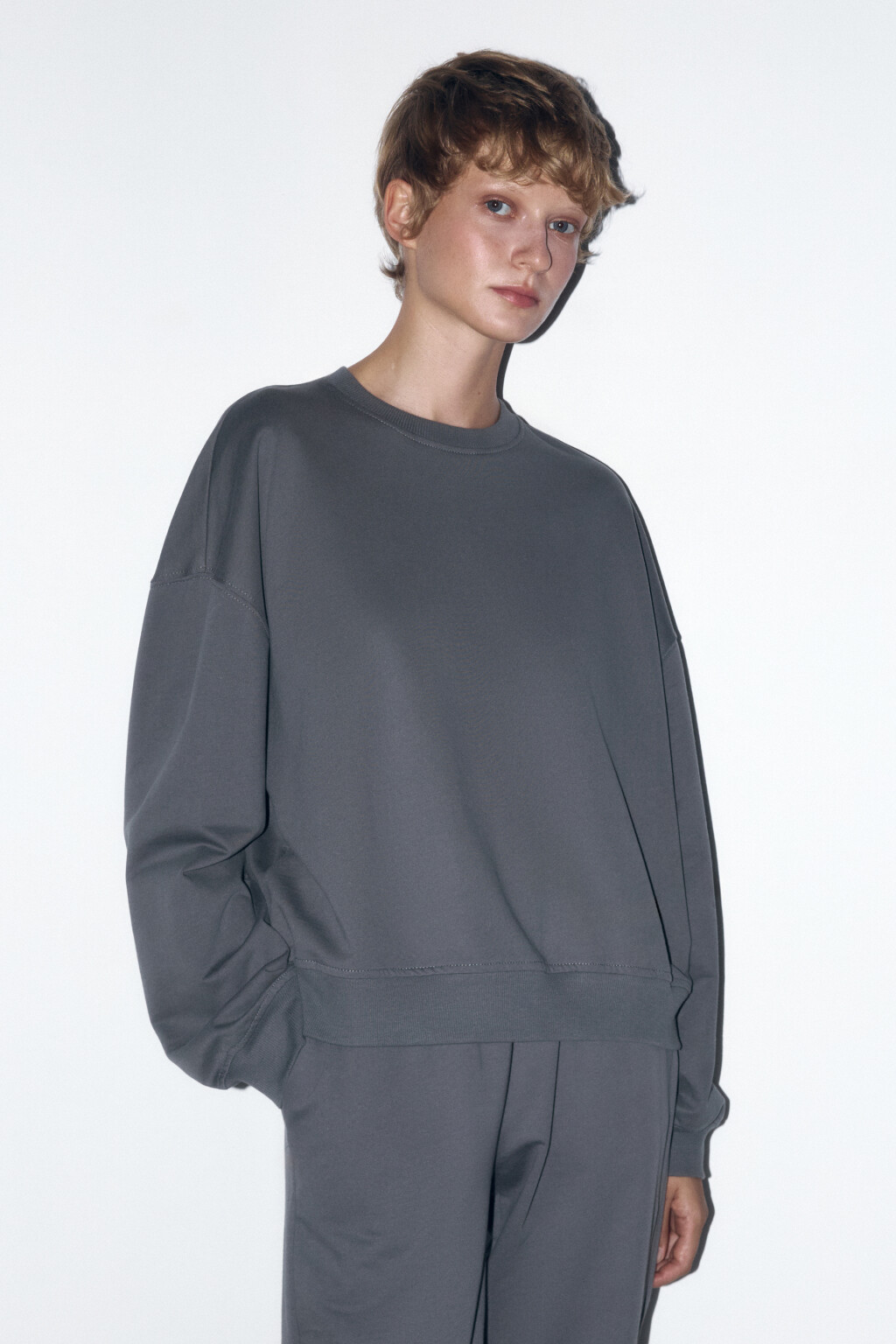 Свитшот базовый из хлопкового футера - цвет серый - 3
