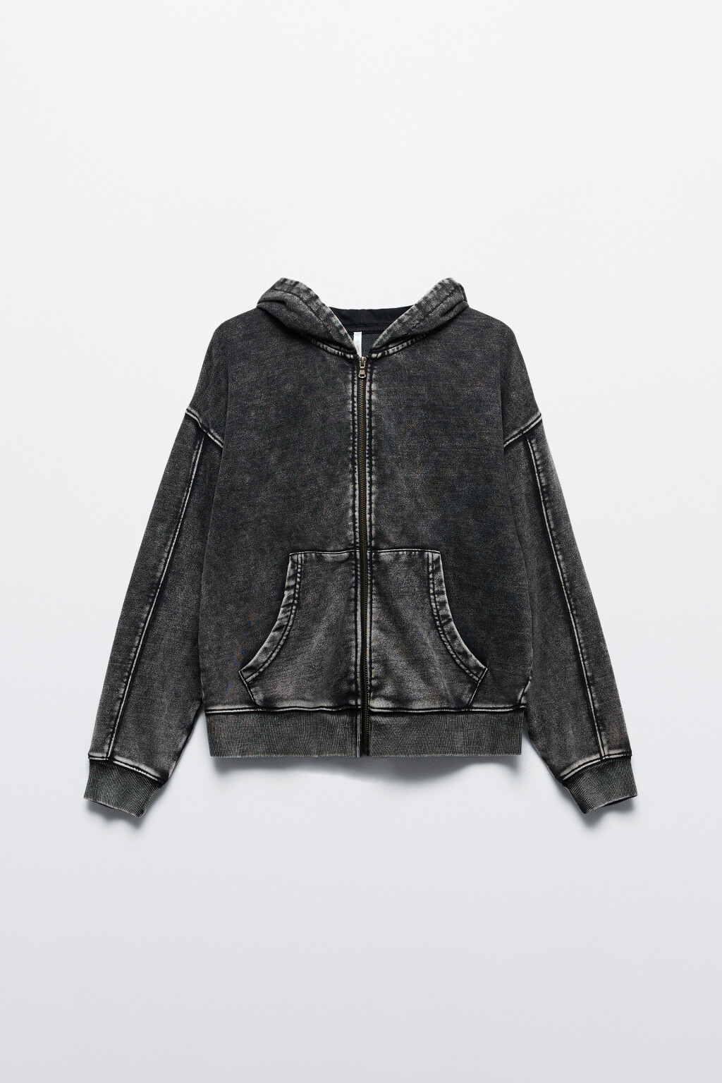 Худи-зипка oversize с капюшоном и вареным эффектом - цвет серый - 9