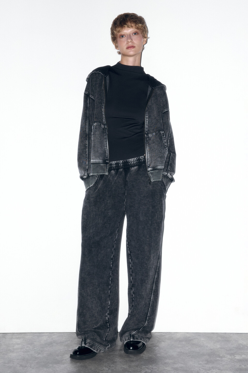 Худи-зипка oversize с капюшоном и вареным эффектом - цвет серый - 5