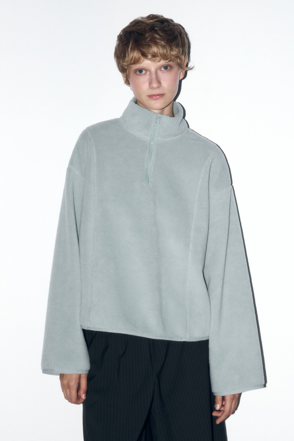Толстовка half-zip свободная из флиса - цвет серый - 2