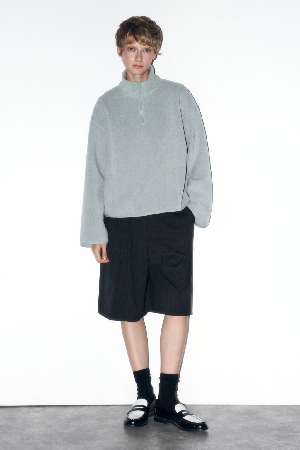 Толстовка half-zip свободная из флиса - цвет серый - 5