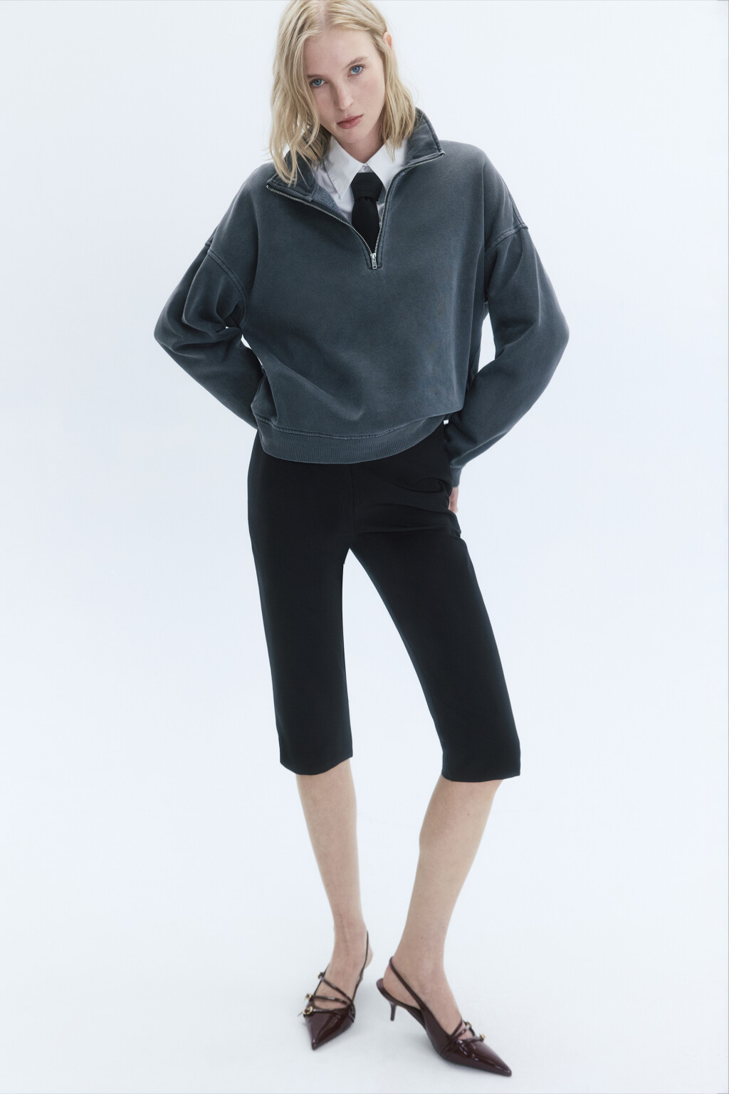 Свитшот half-zip с воротником-стойкой - цвет черный - 1