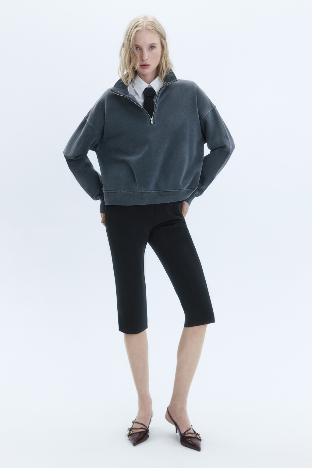 Свитшот half-zip с воротником-стойкой - цвет черный - 5