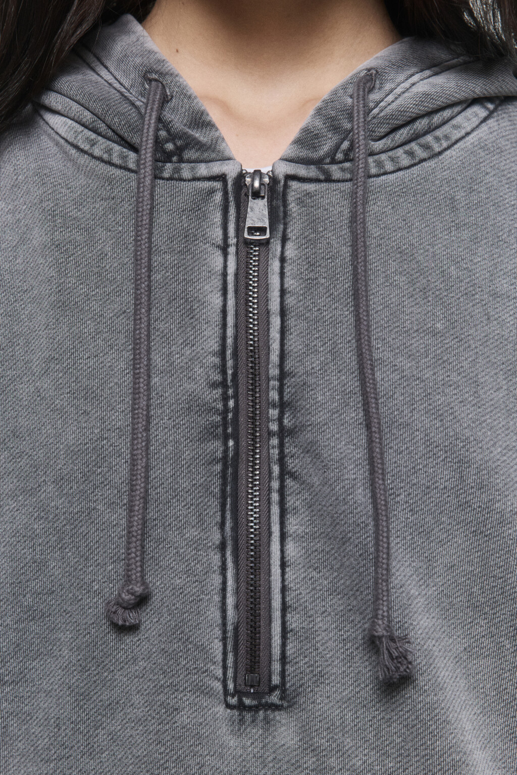 Худи half zip с вареным эффектом - цвет серый - 6