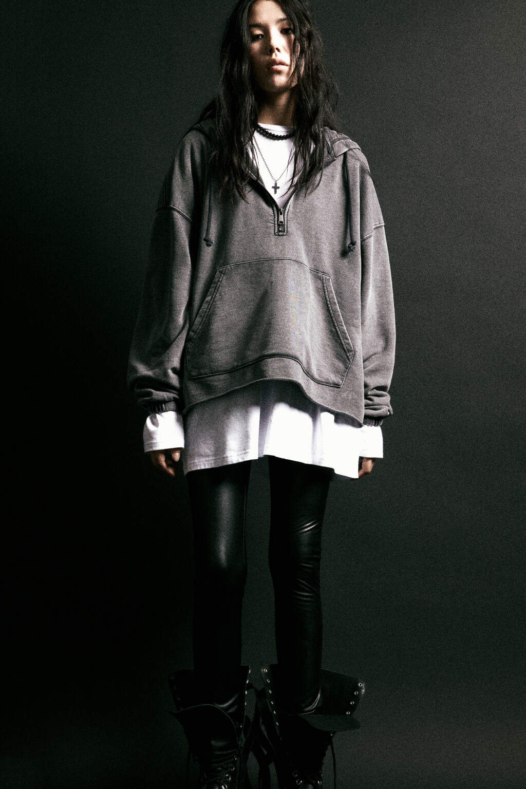 Худи на молнии с вареным эффектом - цвет черный - 1