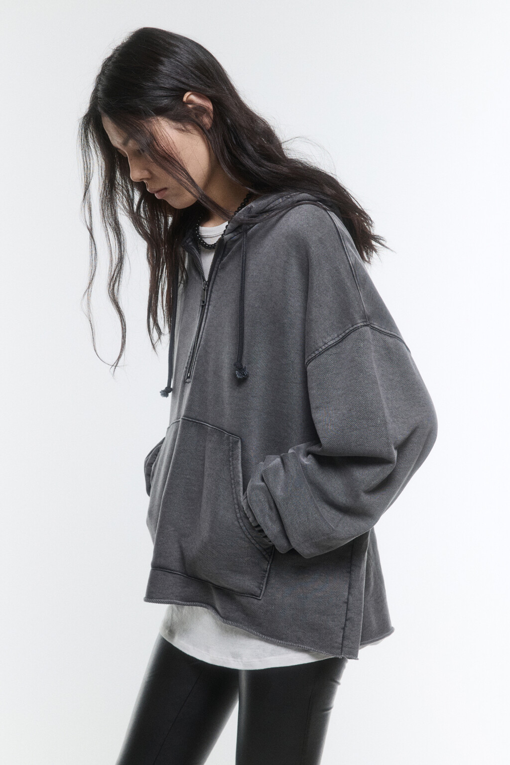 Худи на молнии с вареным эффектом - цвет черный - 3