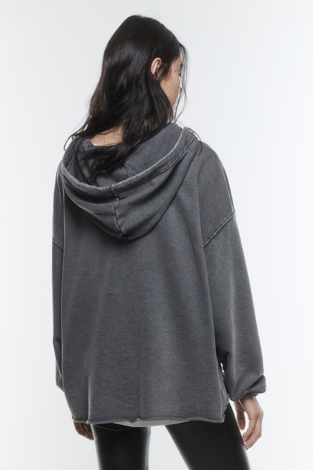 Худи на молнии с вареным эффектом - цвет черный - 4