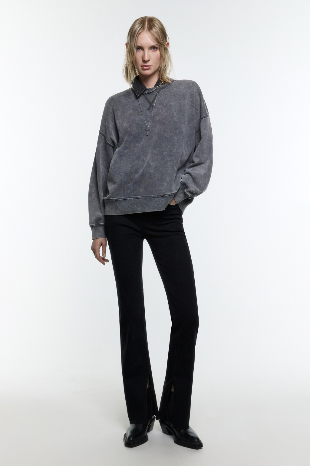 Свитшот хлопковый с вареным эффектом - цвет серый - 5