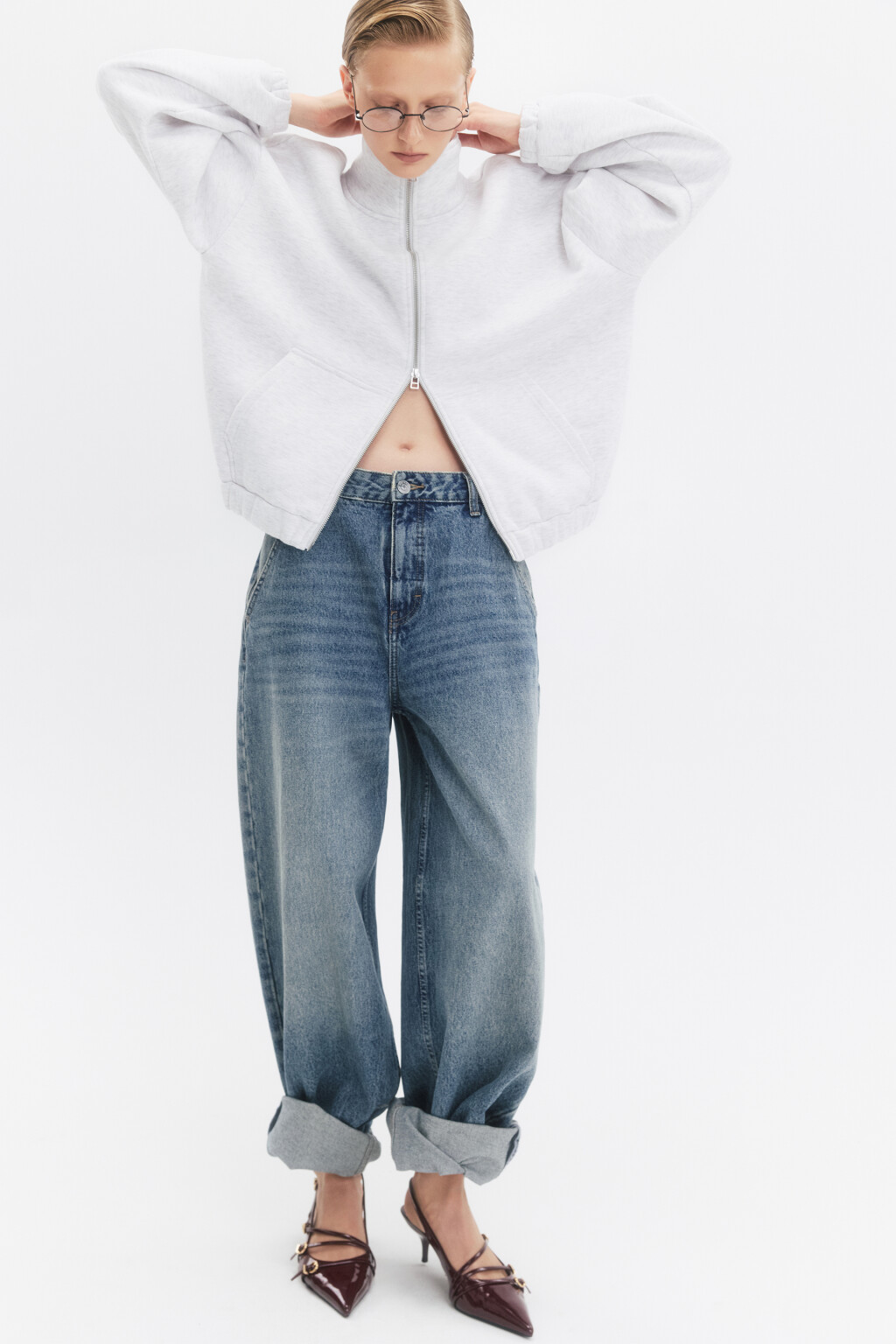 Худи-зипка с начесом и воротником-стойкой - цвет серый - 2