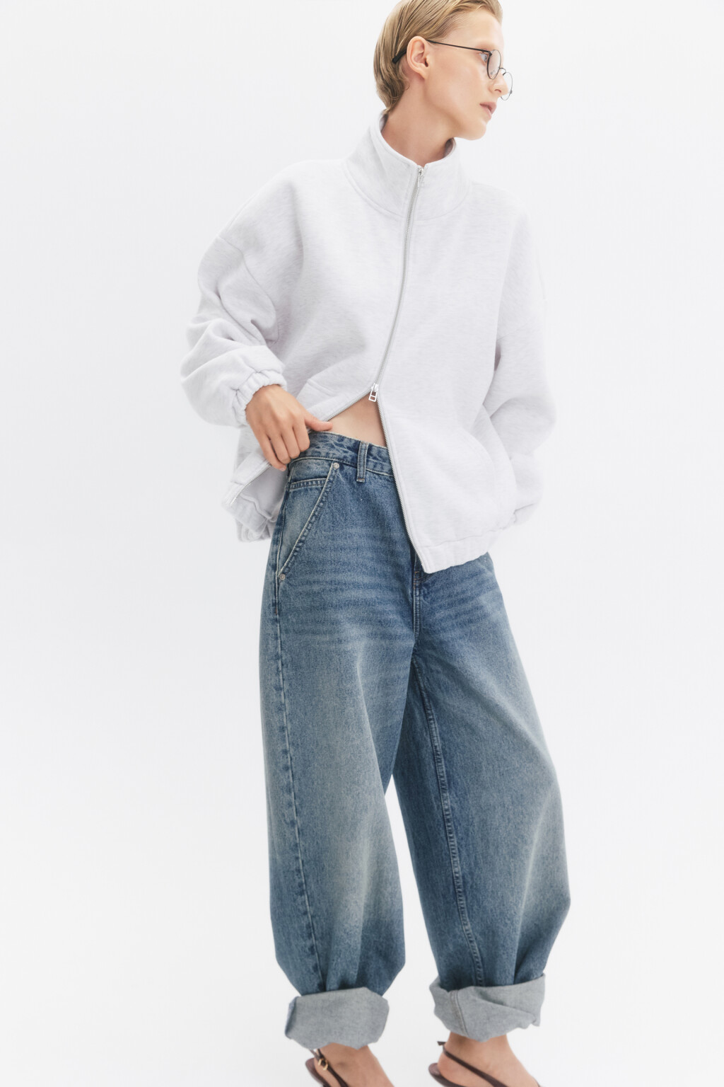 Худи-зипка с начесом и воротником-стойкой - цвет серый - 1