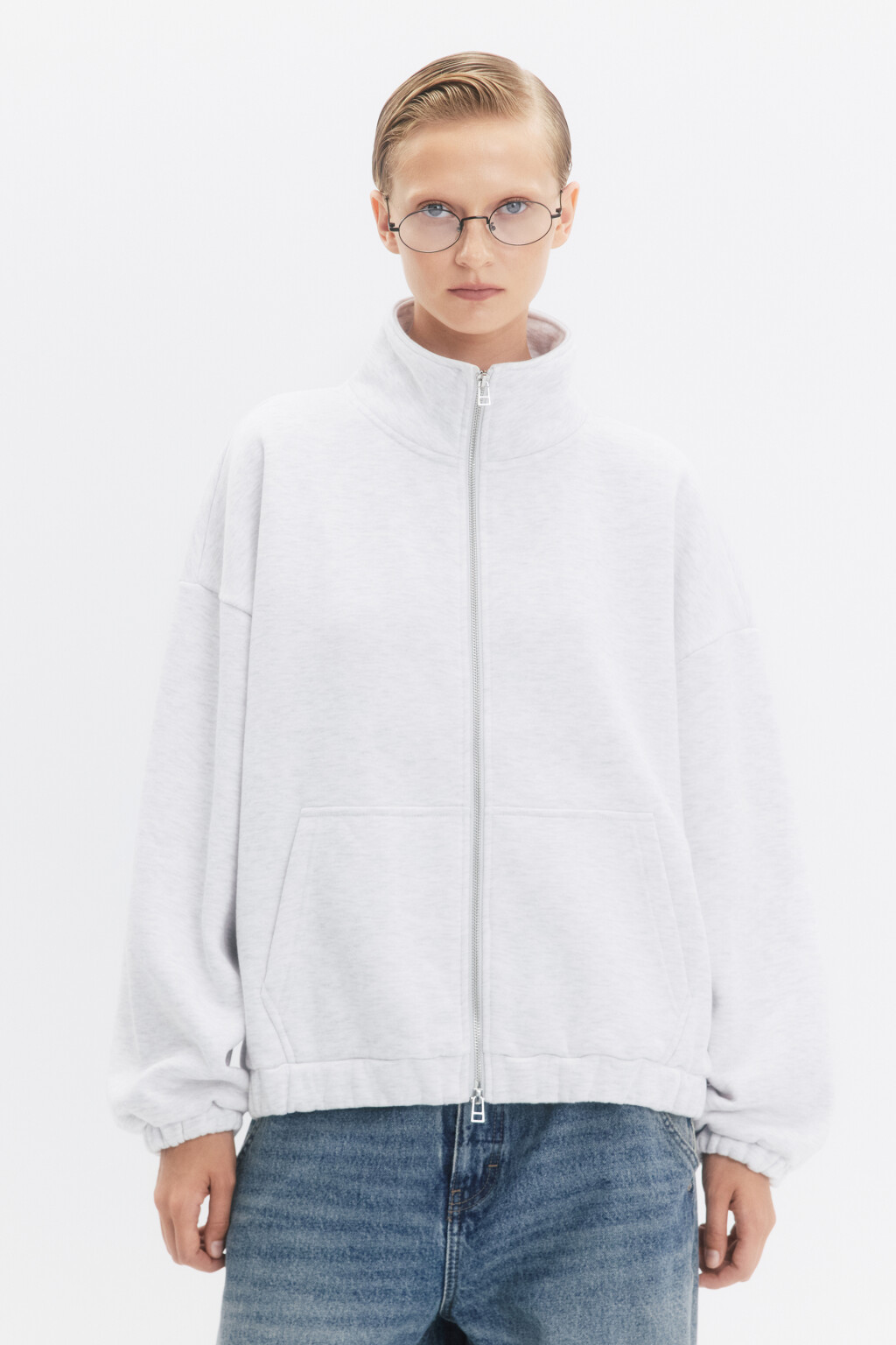 Худи-зипка с начесом и воротником-стойкой - цвет серый - 3