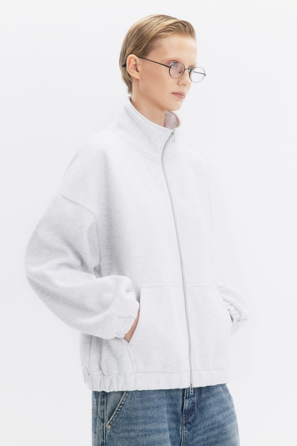 Худи-зипка с начесом и воротником-стойкой - цвет серый - 4
