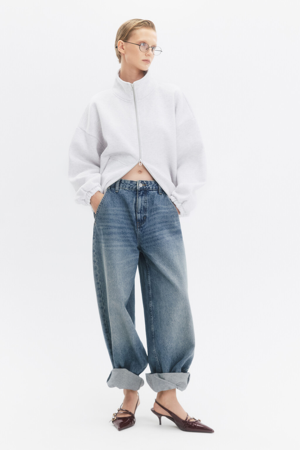 Худи-зипка с начесом и воротником-стойкой - цвет серый - 6