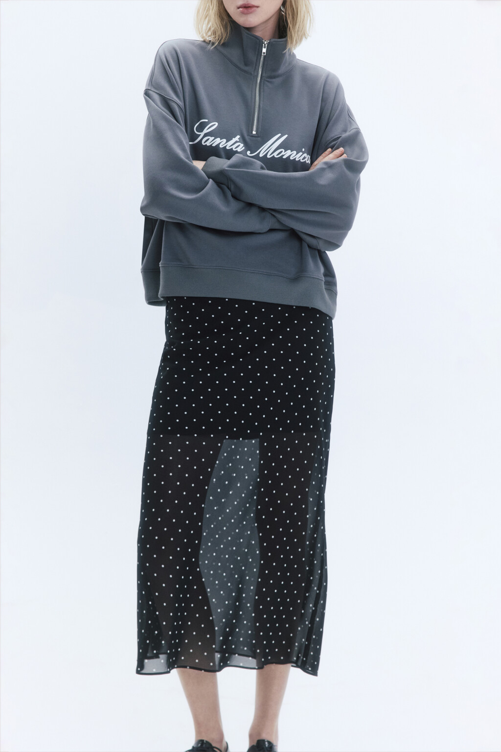 Толстовка с принтом и воротником-стойкой на молнии - цвет серый - 2