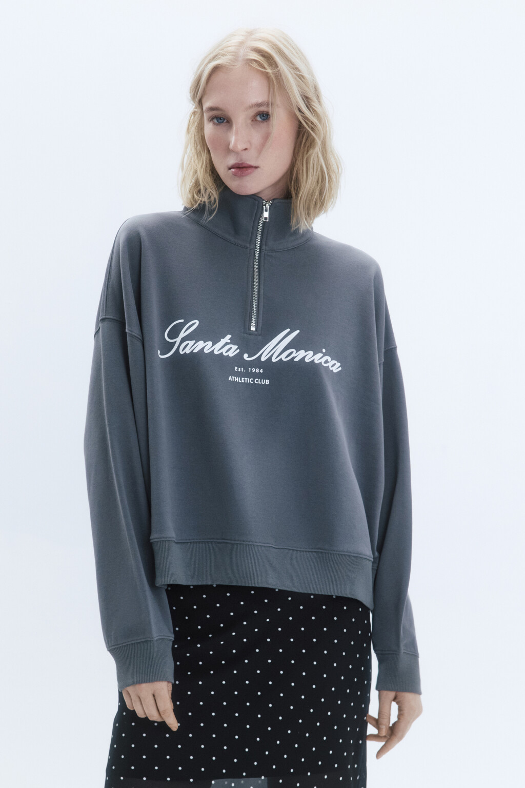 Толстовка с принтом и воротником-стойкой на молнии - цвет серый - 3