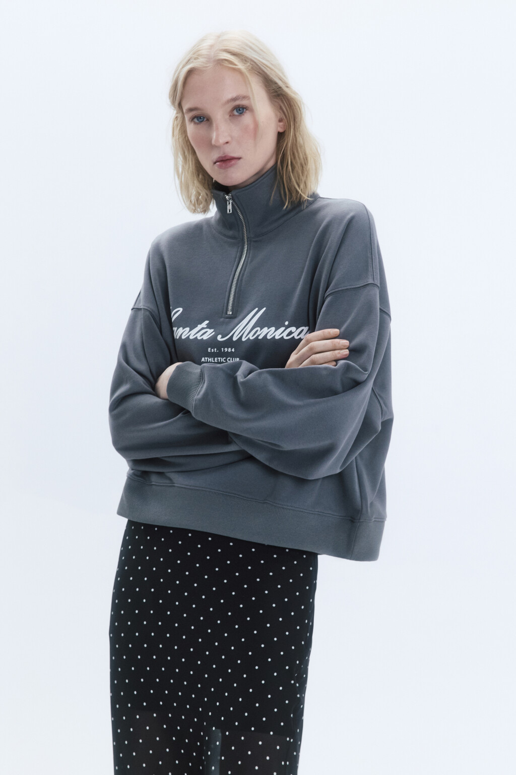 Толстовка с принтом и воротником-стойкой на молнии - цвет серый - 4