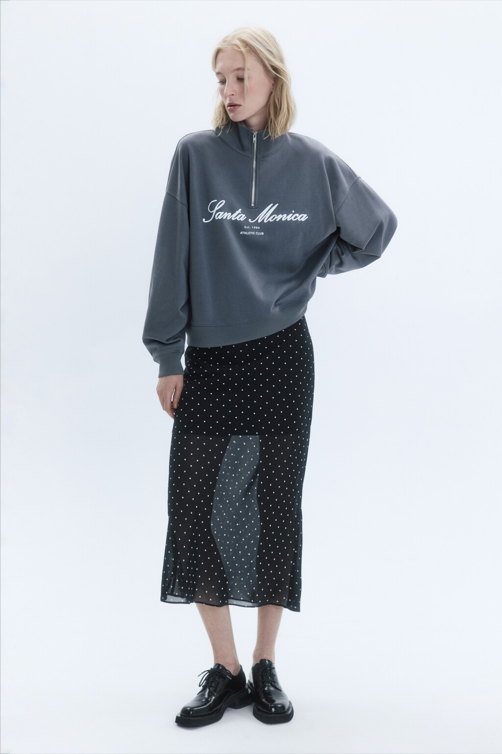 Толстовка с принтом и воротником-стойкой на молнии - цвет серый - 6