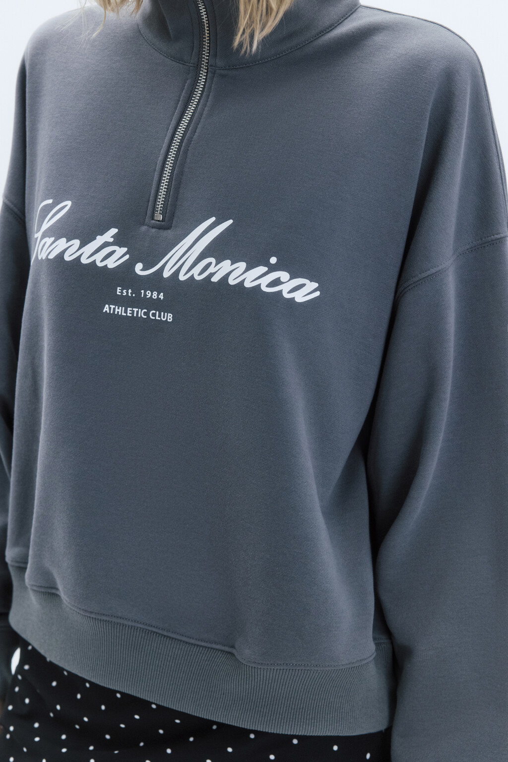 Толстовка с принтом и воротником-стойкой на молнии - цвет серый - 7